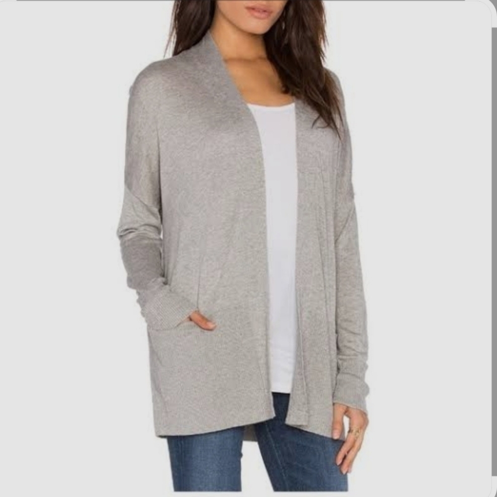 Vince Cardigan Womens Medium Gray Knit Open Front Silk Cashmere Sweater Pockets